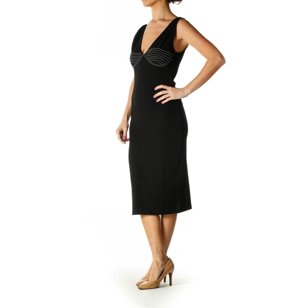 Zara Black Solid Chic Column Dress White Stitching